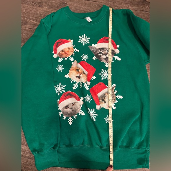 Green Christmas Cat Sweatshirt - Picture 3 of 4